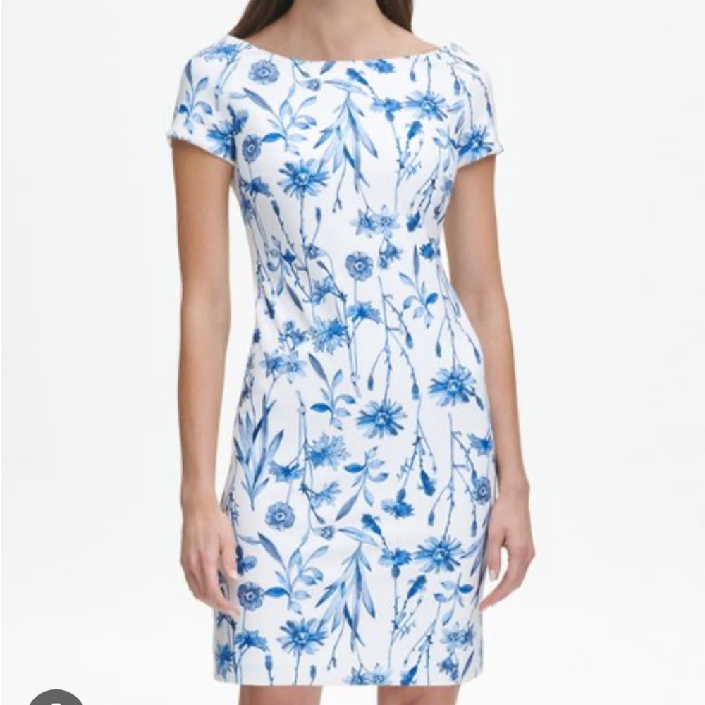 Blue floral sheath dress